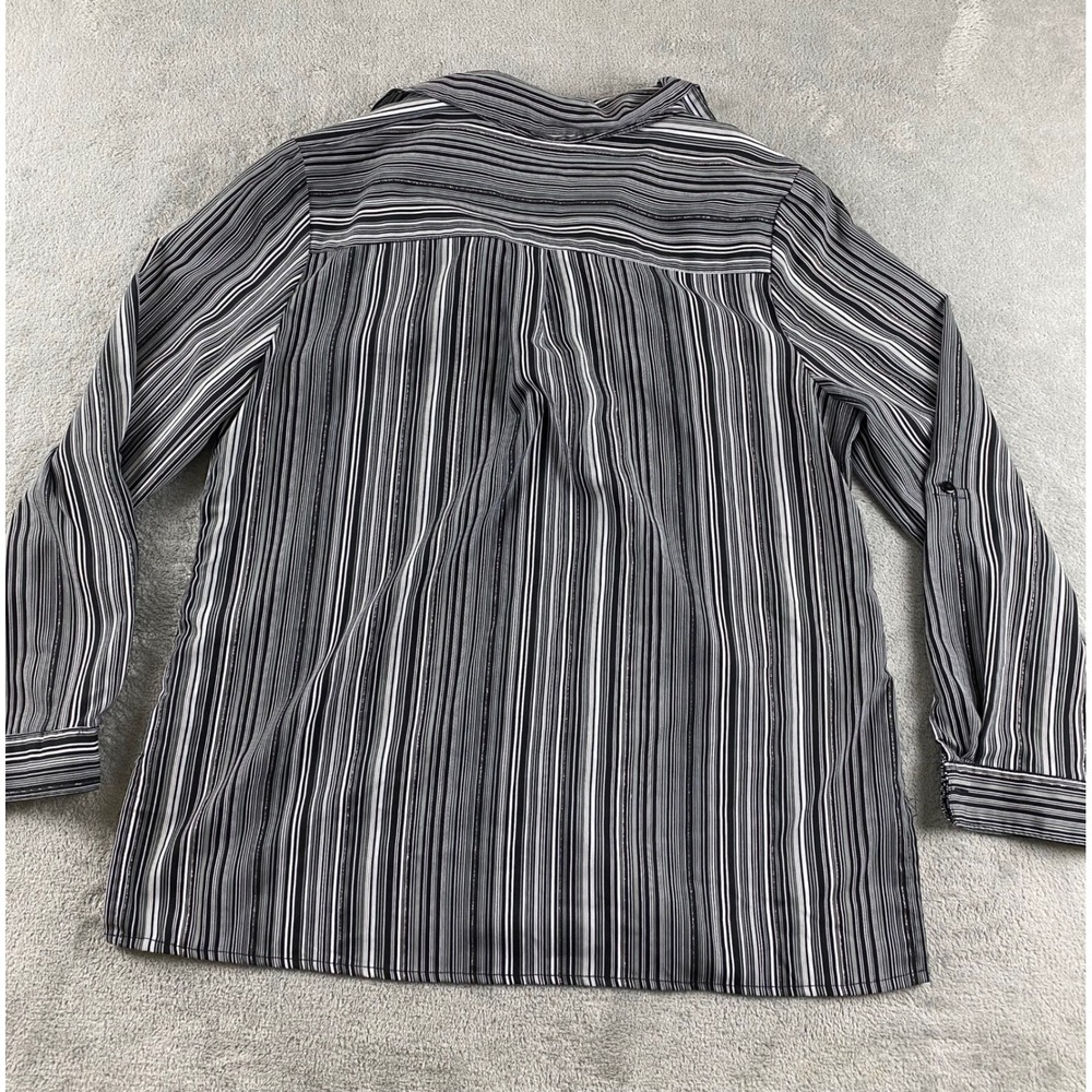 NOTATIONS Women Black Gray White Stripe Button Up Shirt Long Sleeve Size L - Picture 10 of 11